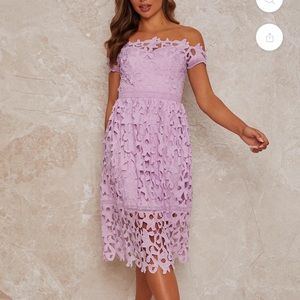 Chi Chi London Lilac Lace Crochet MIDI Dress